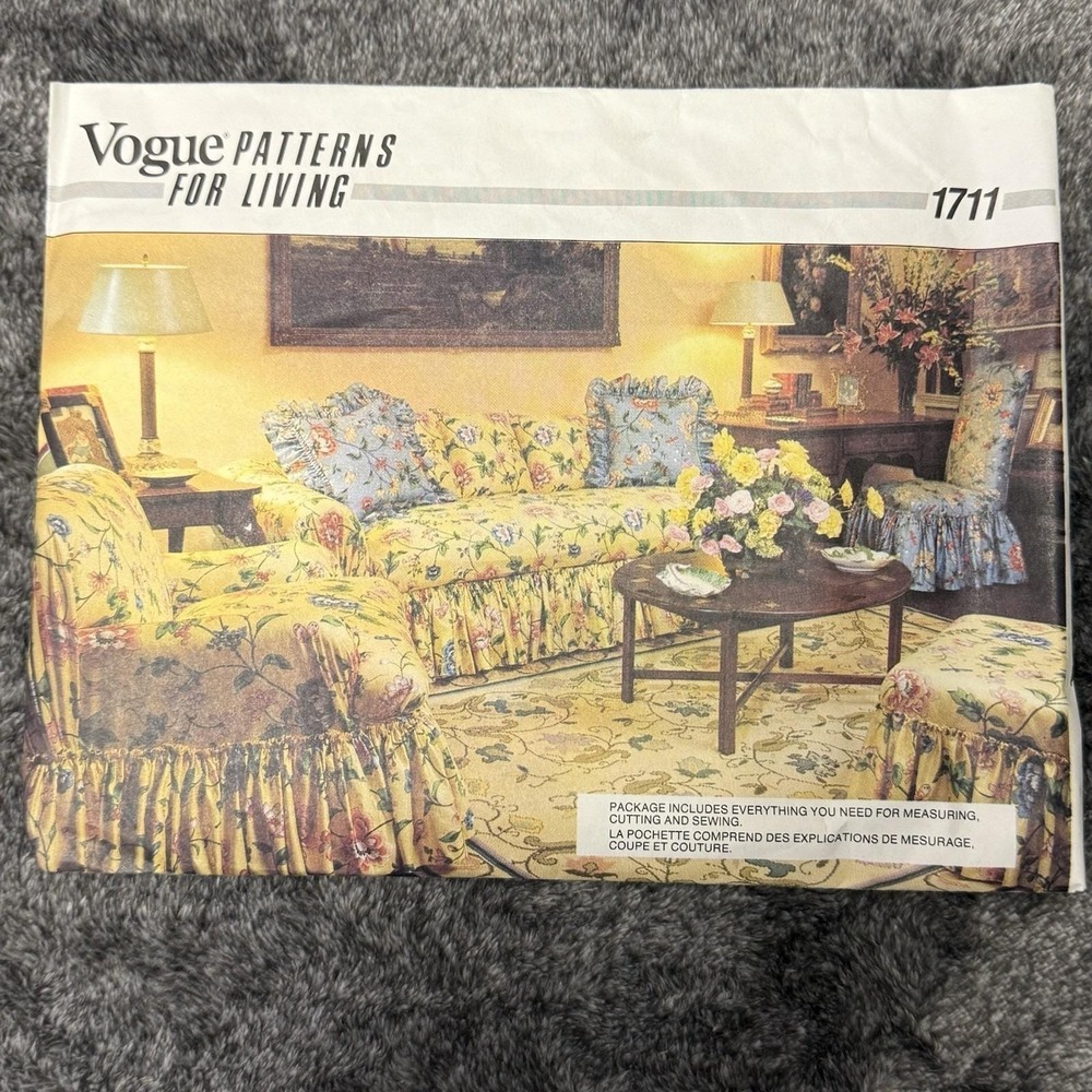 Vintage 1986 Vogue Patterns For Living #1711 Slipcover Sewing Pattern Set Decor